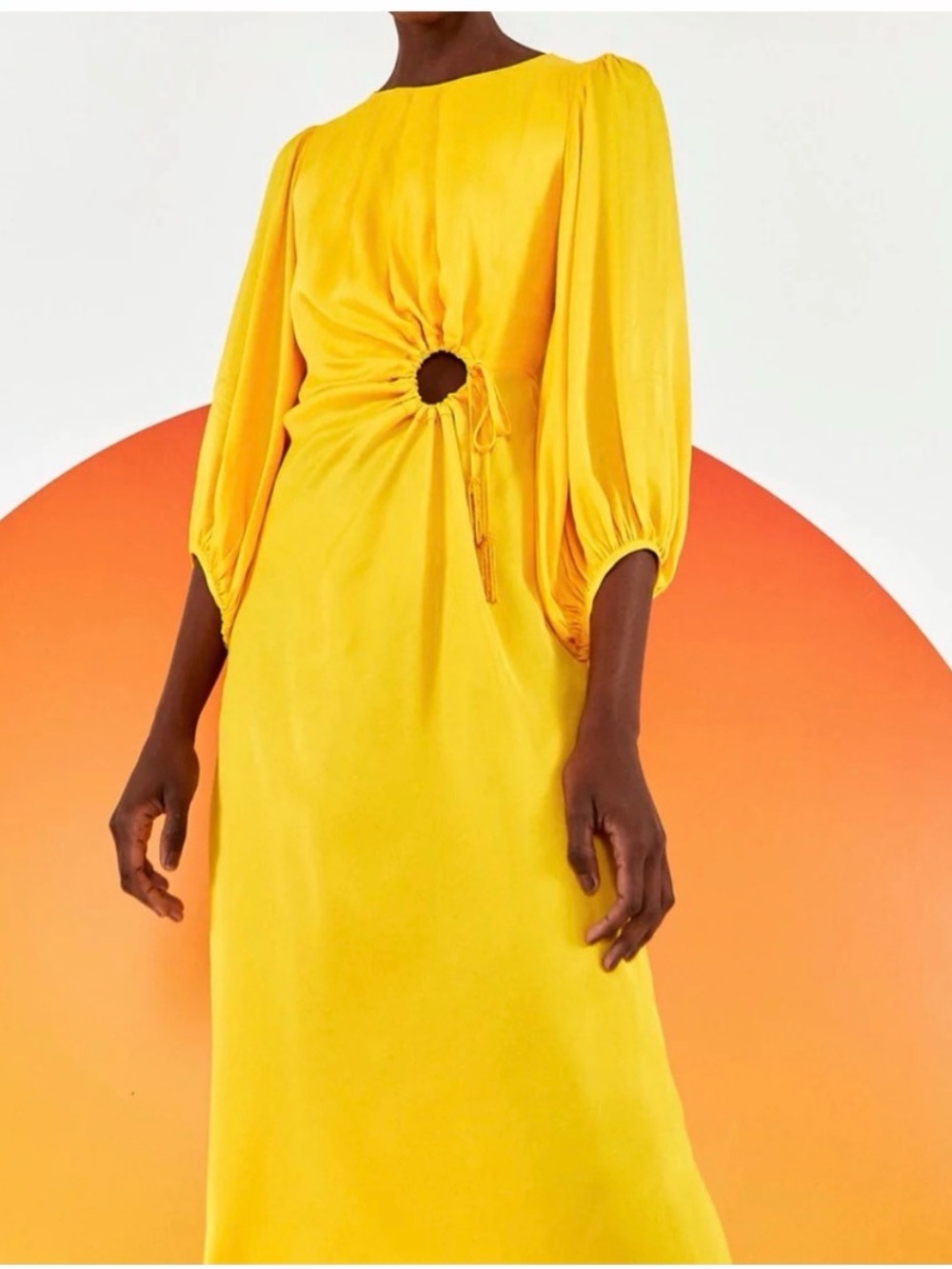 FARM Rio Sunny Yellow Twist-Front Midi Dress